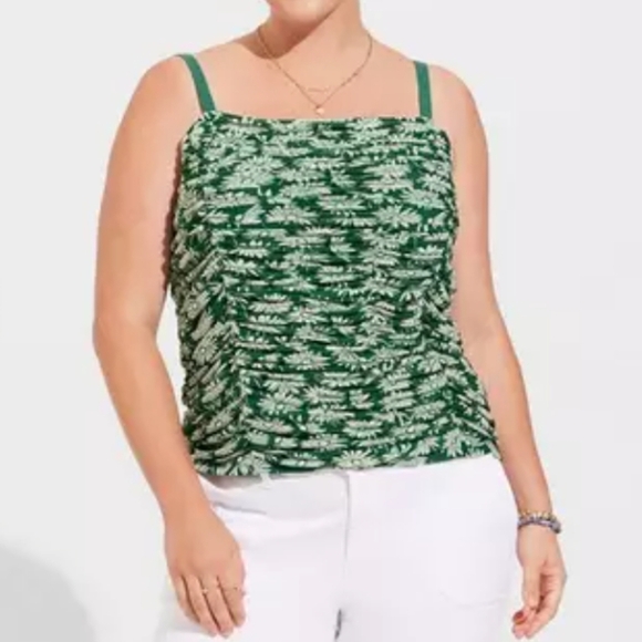 Torrid Green And White Floral Stretch Mesh Cropped Shirred Cami Top Size 3X - Picture 2 of 8